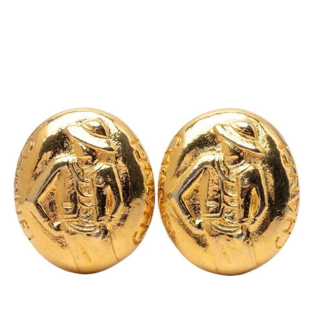 Chanel Vintage Mademoiselle Earrings Gold Plated